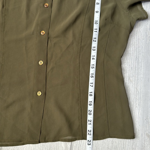 Olive green sheer button down shirt, size 13/14 - Picture 6 of 6